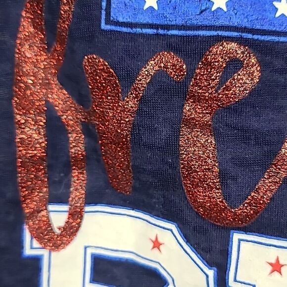Patriotic Burnout Tee Juniors Small Let Freedom Ring American Red White Blue Top - Picture 3 of 9